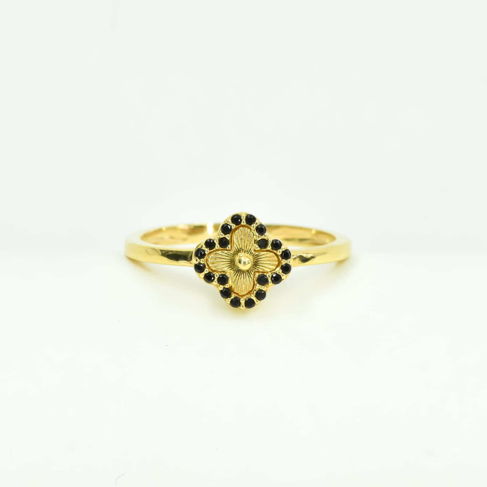 ANILLO TREBOL ORO 18K COLOR NEGRO TALLA 8