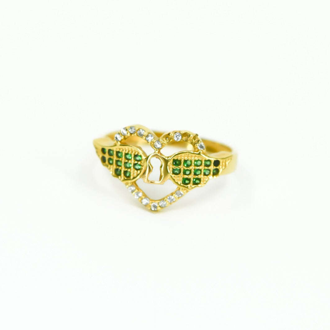 ANILLO LLAVE CORAZON CON ZIRCONES VERDES TALLA 6