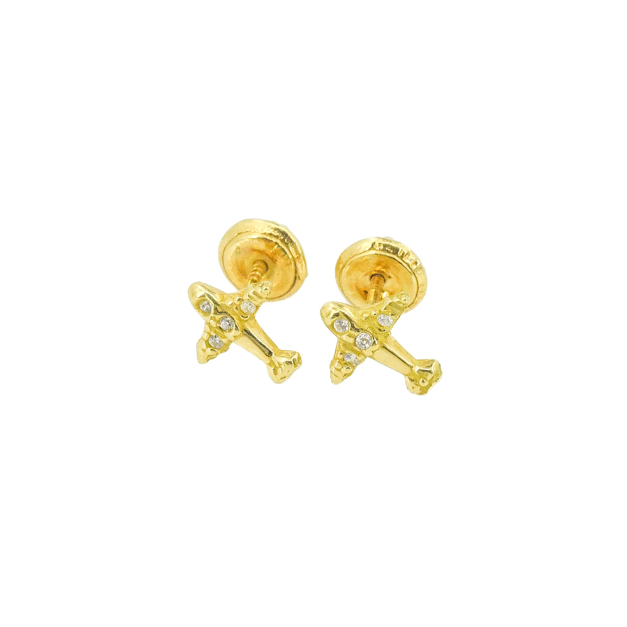 TOPOS AVIONES CON ZIRCON ORO 18K X 8MM