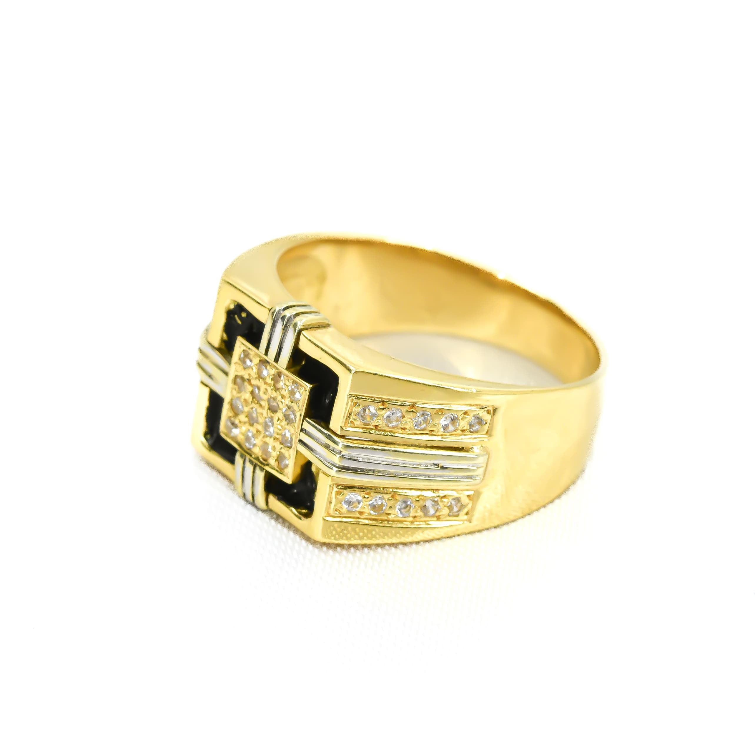 ANILLO CABALLERO ESMALTADO NEGRO ORO 18K TALLA 9