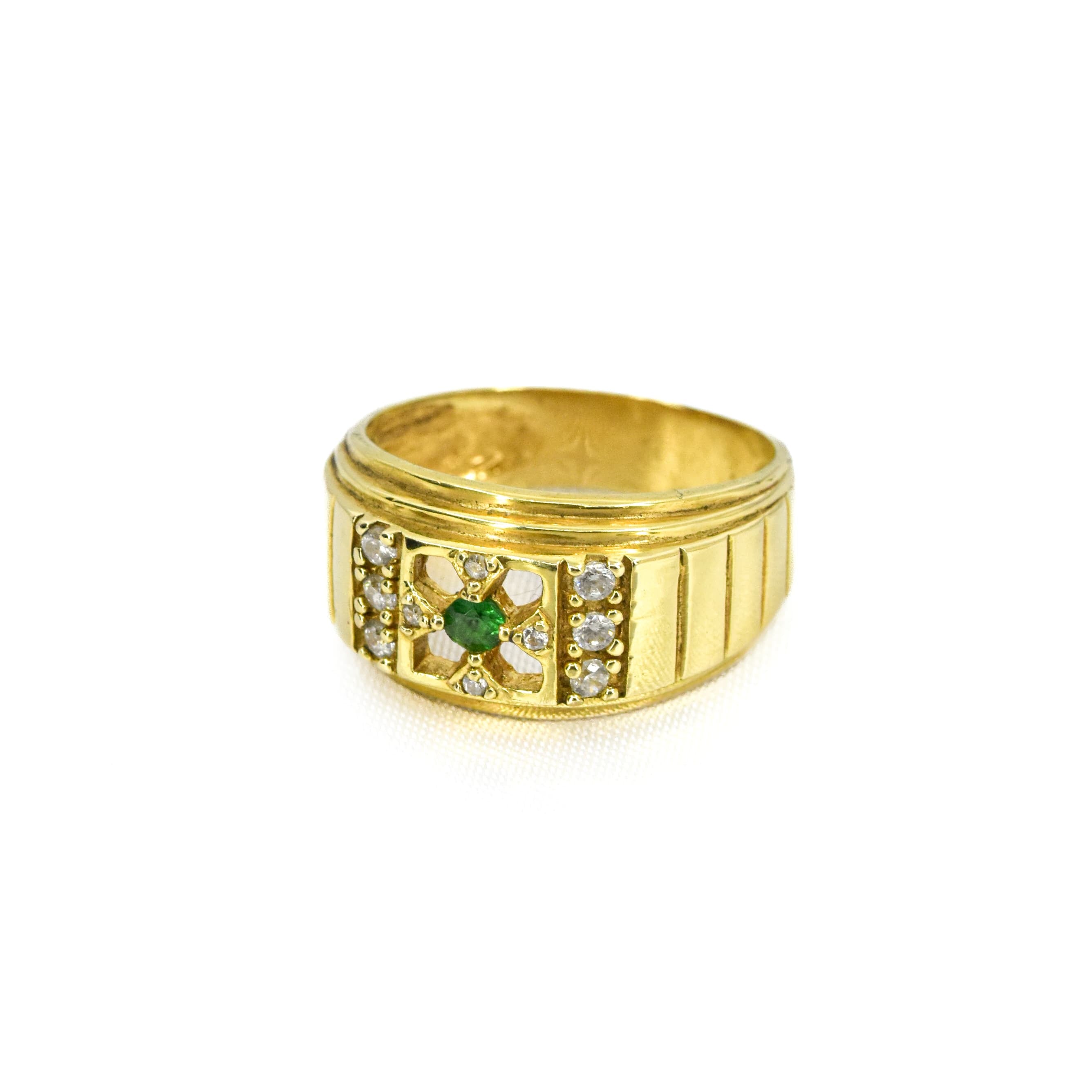 ANILLO X CON ZIRCON VERDE Y BLANCOS TALLA 9 1/4