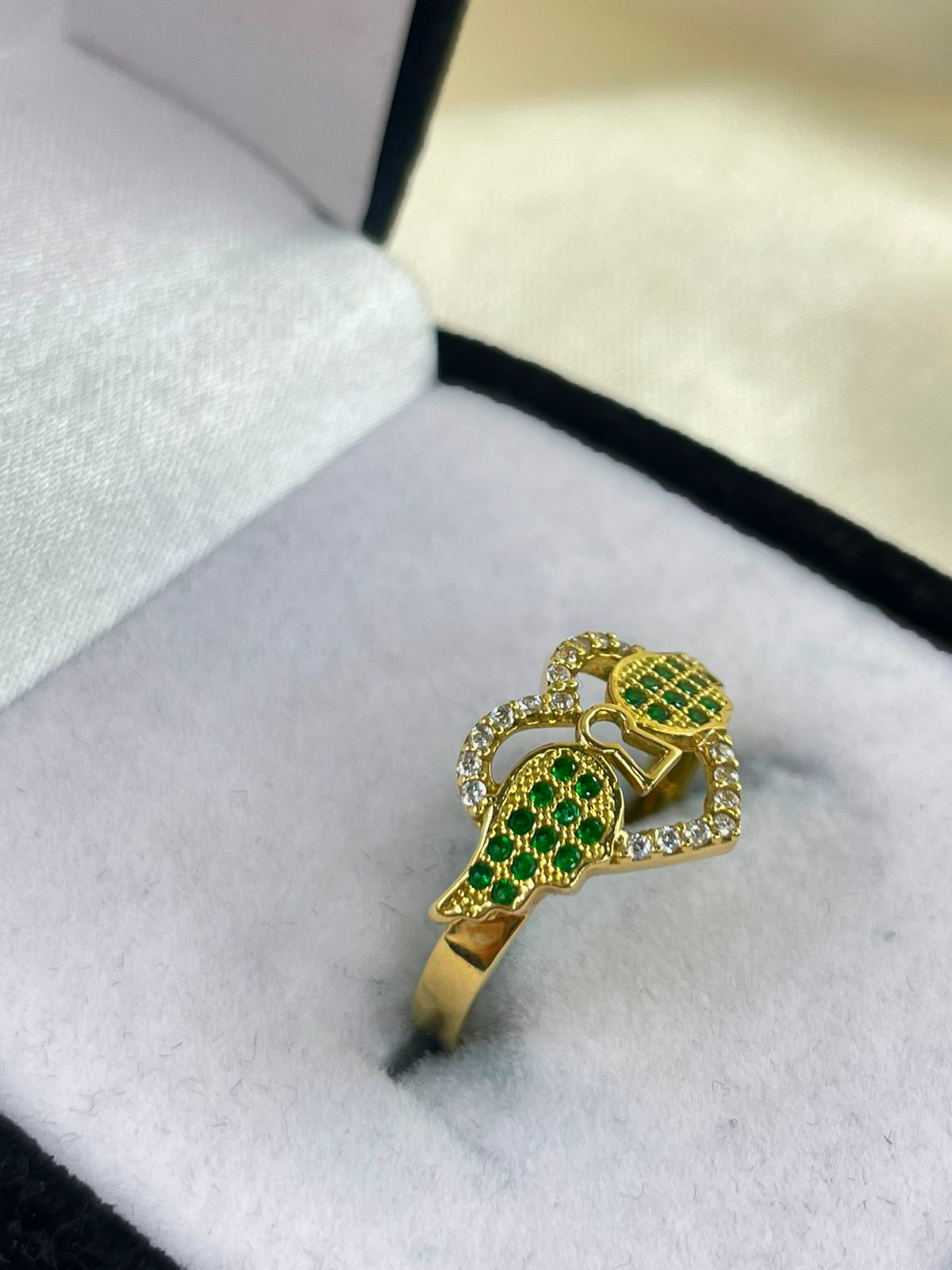 ANILLO LLAVE CORAZON CON ZIRCONES VERDES TALLA 6