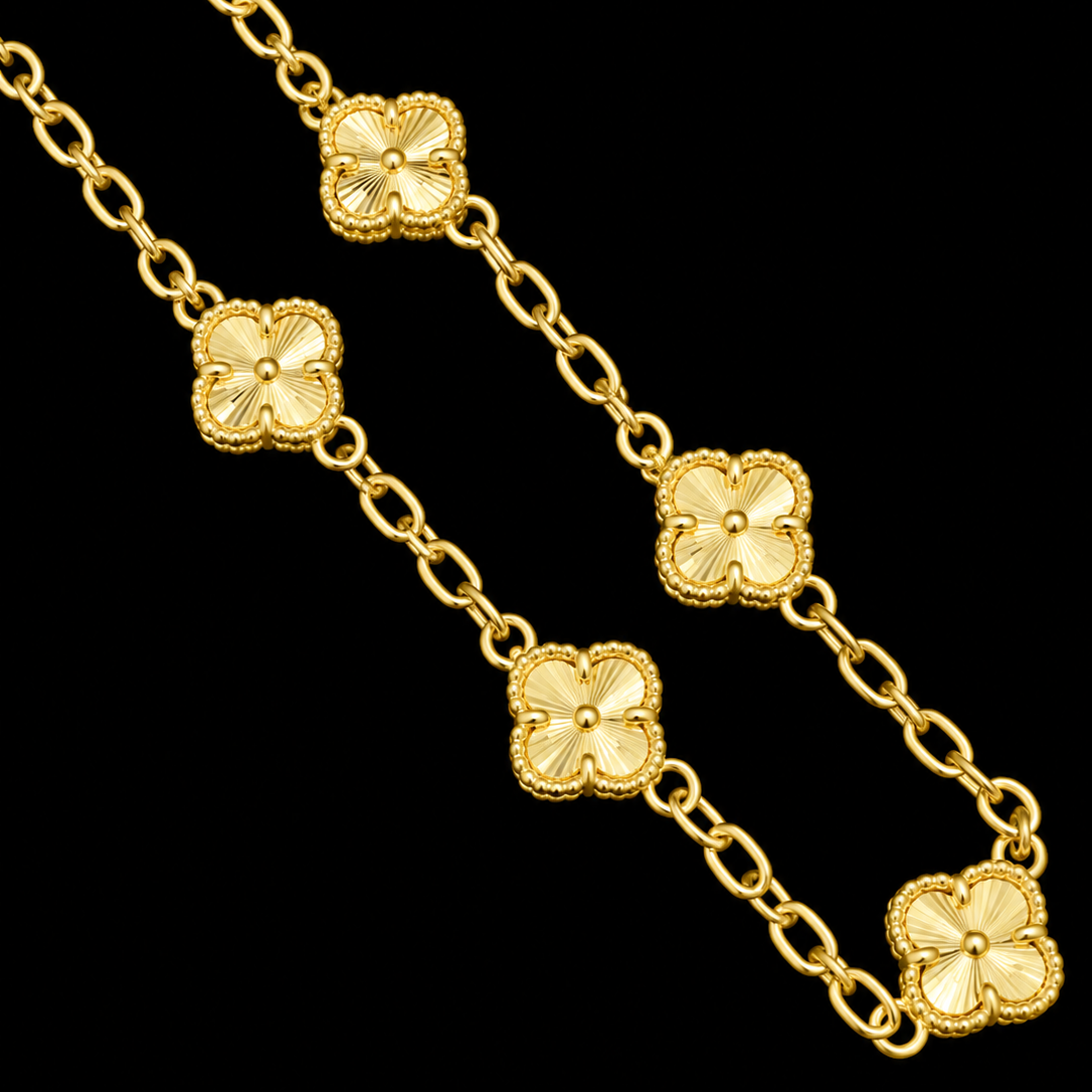 PULSERA ORO 18K TEJIDO TREBOLES DORADOS 18CM 7.6MM