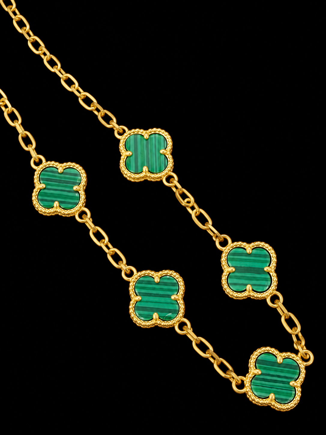PULSERA ORO 18K TEJIDO TREBOLES VERDES 20CM 9.7MM